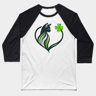 Cat And Shamrocks Leaf Clover Lucky St Patrick Baseball T-Shirt